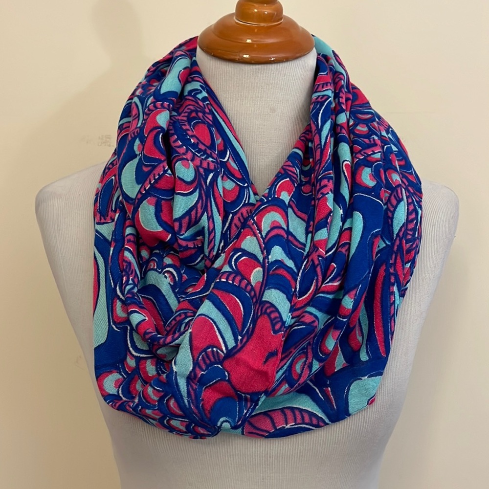 Lilly Pulitzer Blue & Pink Fish Pattern Infinity Scarf
